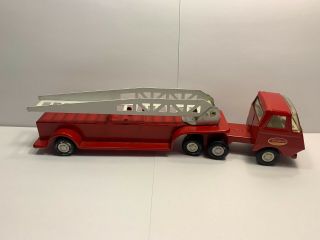 Vintage Mini Tonka Pressed Steel - Fire Ladder Truck Red/white (made In Usa)