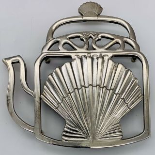 Vintage￼ Metal Teapot Seashell Trivet Kettle￼ Tea Pot Stand Silvertone￼