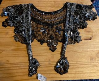Vintage Collar/shawl,  Black With Silver Beads & Sequins,  Kamarbandh,  Made In India