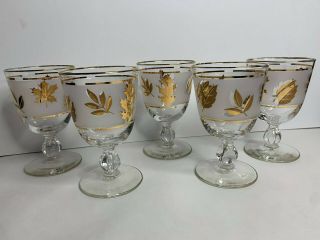 Vintage Libbey Glass Co.  Golden Foliage Water Goblets,  Set Of 4