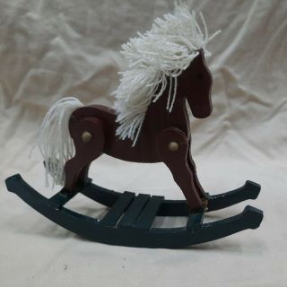 Vintage Hand Painted Wooden Rocking Horse Ornament Figurine