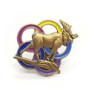 Vintage Loyal Order Of Moose Olympic Rings Gold Tone Enamel Fraternal Lapel Pin