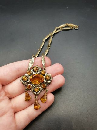 Vintage Antique 1930s Czech Orange Glass Filigree Necklace