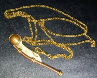 VINTAGE NAVY BRASS & COPPER BO ' SUNS BOATSWAIN SAILORS WHISTLE w/CHAIN 4 ' ACME? 3