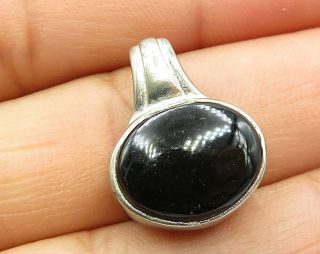 925 Sterling Silver - Vintage Petite Oval Black Onyx Pendant - P4404