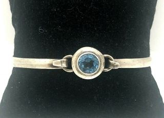Vintage Signed 925 Sterling Silver & Blue Topaz Cuff Bracelet
