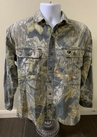 Vintage Mossy Oak Camouflage Explorer Long Sleeve Button Up Shirt Size Medium