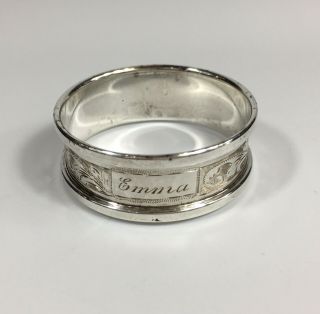 Vintage 1968 Sterling Silver Floral Engraved Napkin Ring “emma” 4.  5cm Diameter