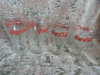 Vintage Style Classic Coca Cola Glass Red Lettering X 4 Glasses Vgc
