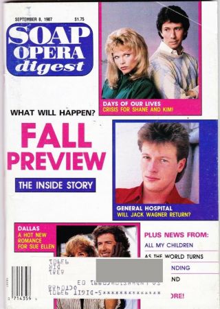 Soap Opera Digest Mag Sept 8 1987 Patsy Pease Charles Shaughnessy,  Jack Wagner