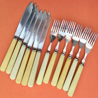 B&j Sippel Fish Knife & Fork Set X12 - Antique Silver Plate Cutlery Sheffield