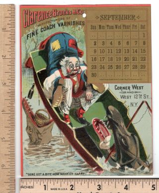 Clarence Brooks Varnishes September 1883 Calendar Blacks Allligators Trade Card