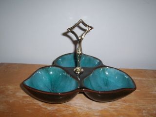 Vintage Blue Mountain Pottery 3 Section Serving Tray With Metal Handle