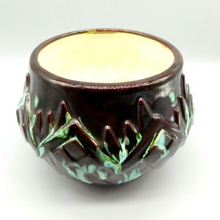 Vintage Art Pottery Planter Flower Pot Home Decor Glazed Black Spatter Pattern