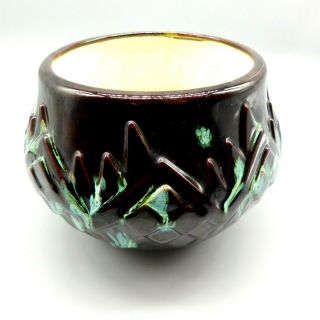 Vintage Art Pottery Planter Flower Pot Home Decor Glazed Black Spatter Pattern 2