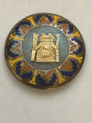 Vintage Peru Sterling Silver 18k Gold Enamel Brooch Pendant – Aztec Inca