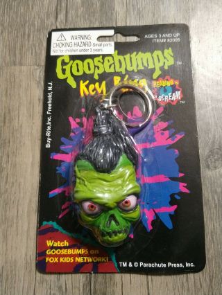 Vintage 90s Goosebumps Book Green Shrunken Head Key Ring Keychain Nip Rare