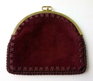 Vintage Neiman Marcus Burgundy Suede Leather Clutch Purse - Made In Spain