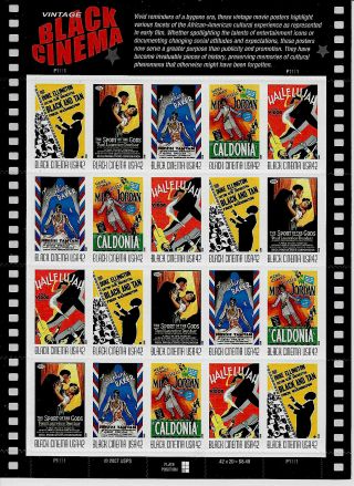 2008 Vintage Black Cinema Mnh Sheet 20x42¢ Stamps 1921 - 45 Movie Posters 4336 - 40