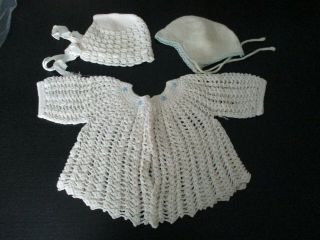 Vintage Hand Crocheted Newborn Baby Sweater & 2 Hats
