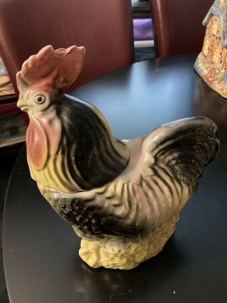 Vintage American Bisque Cookie Jar Rooster Chicken 11” Tall Pottery Ceramic 50’s