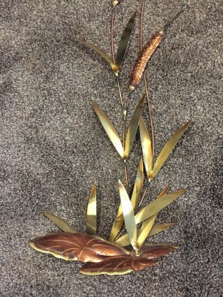 Vintage Mid Century Brass Copper Reeds Bulrushes Cattails MCM Metal Wall Art 2