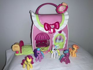 My Little Pony Ponyville Fancy Fashions Boutique Pink Play House W/ 5 Ponies