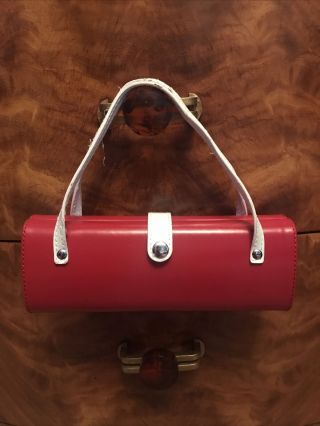 Vintage 1950s 1960s Red & White Box Purse Rockabilly Retro Handbag - 8 1/2 X 3