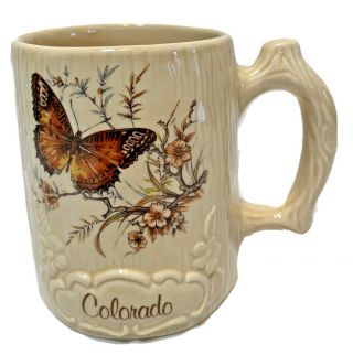 Vtg Treasure Craft Colorado Coffee Tea Cup Mug Butterfly Made In Usa Ceramic