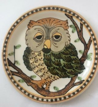 Janet Rothwoman Hand Painted Studio Pottery 10” Plate Owl Vintage