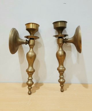 Vintage Set Of Two Brass Wall Sconces Twist Candle Holder Candlestick