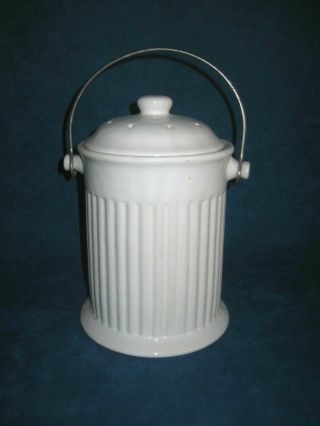 Vintage Ceramic Kitchen Countertop Compost / Food Scrap Container W/ Wire Handle