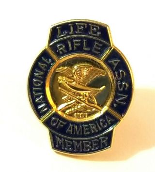 Vtg Nra National Rifle Association Of America Life Member Gold Tone Enamel Pin