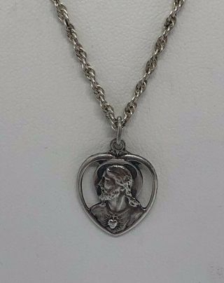 Vintage Sterling Silver 925 Jesus Virgin Mary To Face Pendant 17 1/2” Necklace