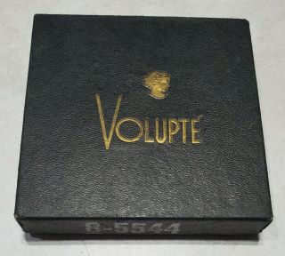 Vintage Volupte Black Enamel Gold Tone Floral Makeup Compact w/ Box 2
