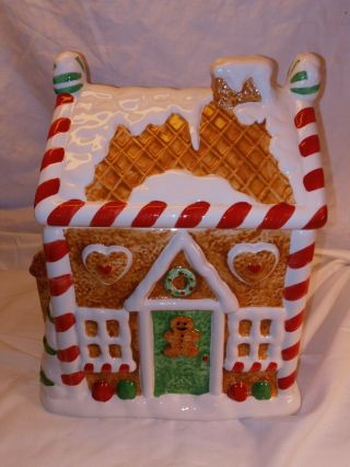 Vintage Houston Harvest 4233 Christmas Ceramic Gingerbread House Cookie Jar