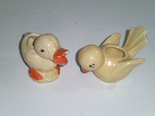 Vintage Mccoy Pottery Duck & Bird Planters | Yellow Glossy W/orange Cold Paint