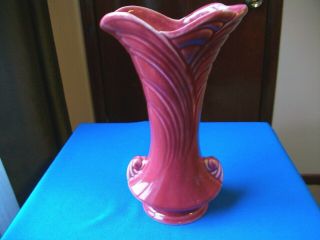 Vintage Shawnee Pottery Vase 8 1/2 " Flared Swirl Burgundy Red