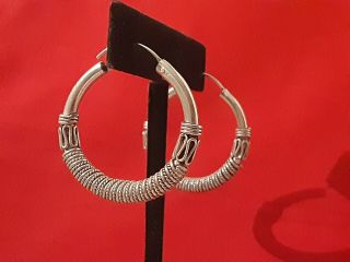 Vtg Sterling Silver 925 1.  25 " Hoop Earrings Bali Wire Work Classic 12gms