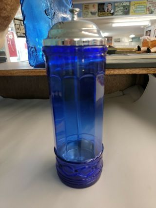 Vintage - Style Cobalt Blue Glass And Chrome Drinking Straw Dispenser