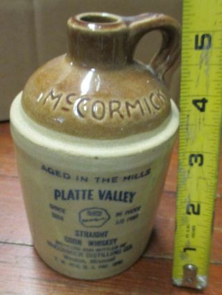 Vintage Platte Valley Mccormick Crock Whiskey Jug Small 5 " X 3 " Country Barware