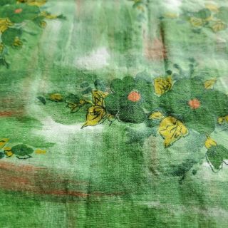 Vintage Antique 1930s Cotton Fabric Floral Green 35 X 1,  Yards