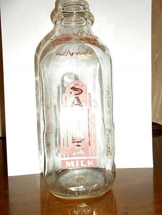 Vintage Sanida,  Erie,  Pa.  3 Color,  Square,  Clear Glass,  Quart Milk Bottle - Usa