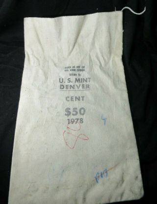 Vintage 1978 U.  S.  Denver $50 Dollar Canvas Money Bag Sack - Empty