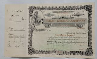 Vintage Stock Certificate Shares 1973 Trust Mining Company Washington Bc