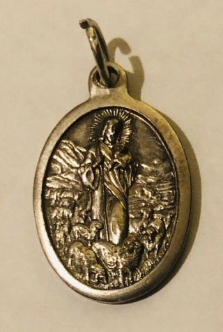 Silver The Parable Of The Lost Sheep Pray For Us Vintage Medal Pendant