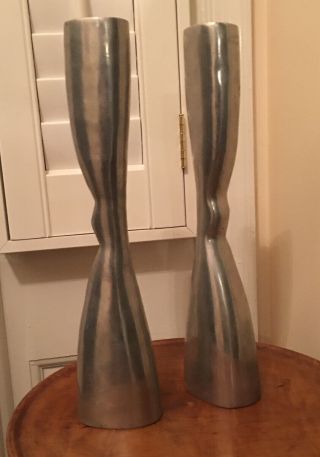 Vintage Impressive Heavy Cast Aluminum Danish Modern Candle Sticks