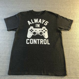 Playstation Always In Control T Shirt Large " Vintage Look " Graphic T Dark Grey