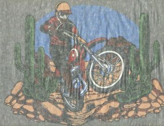 Biker In The Desert Vintage 70s Iron On T Shirt Transfer Nos Full Size And Minis