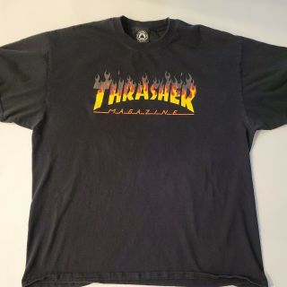 Vintage 00s Authentic Thrasher Mag Flame Logo Black T Shirt Xl